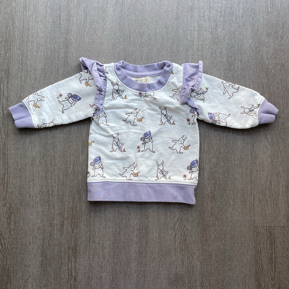 Monica + Andy White & Purple Bunny Rabbit Top with Ruffled Detail 18-24 Months - Picture 2 of 5